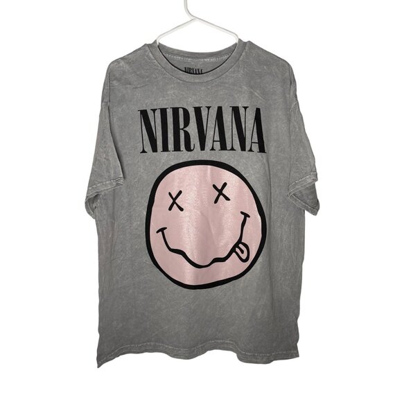 Nirvana Band Tee Smiley Grunge Retro Oversized Distressed Gray Size 1X NWOT - Picture 1 of 4